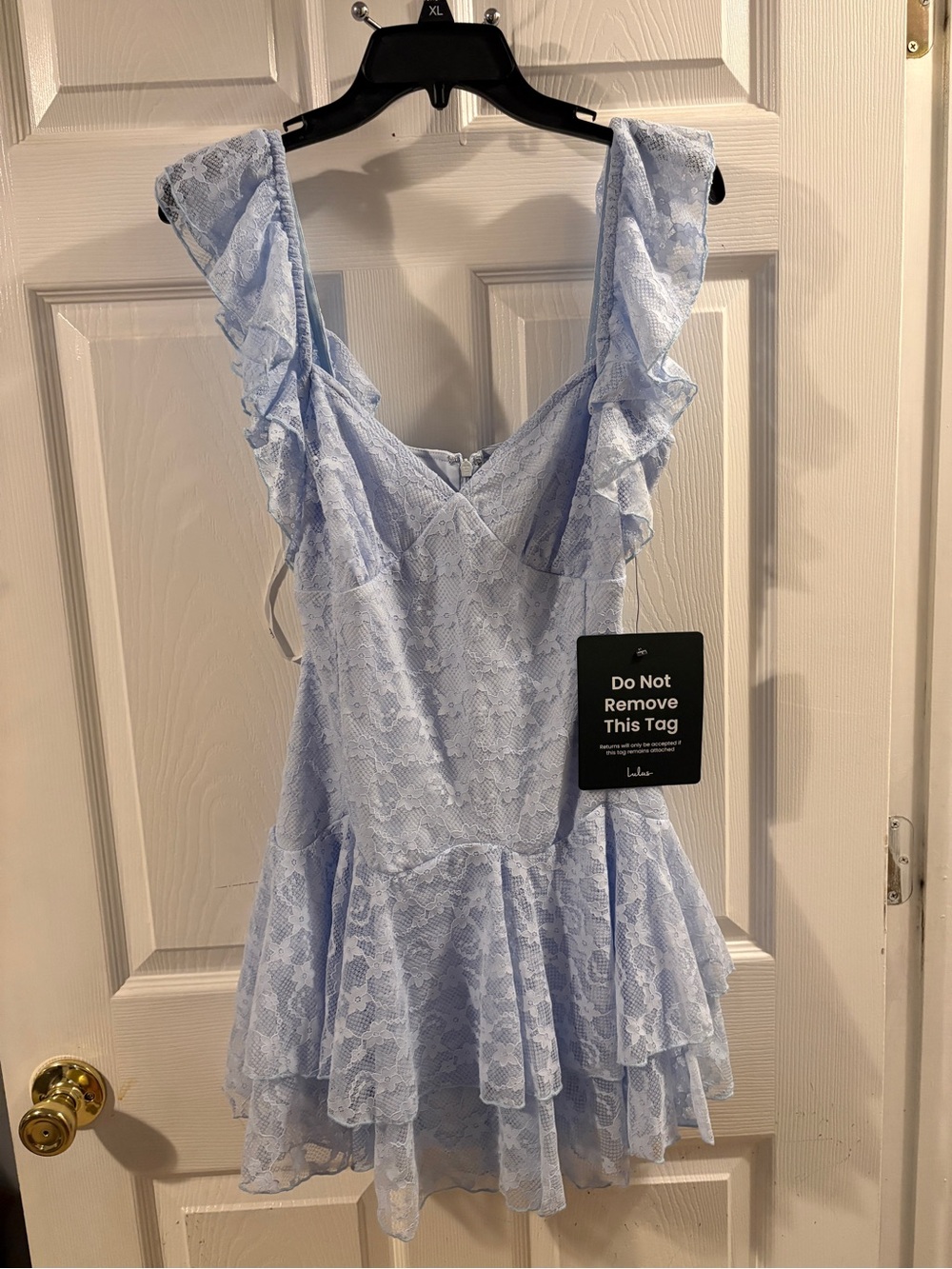 Lulu's Light Blue Lace Ruffle Mini Dress